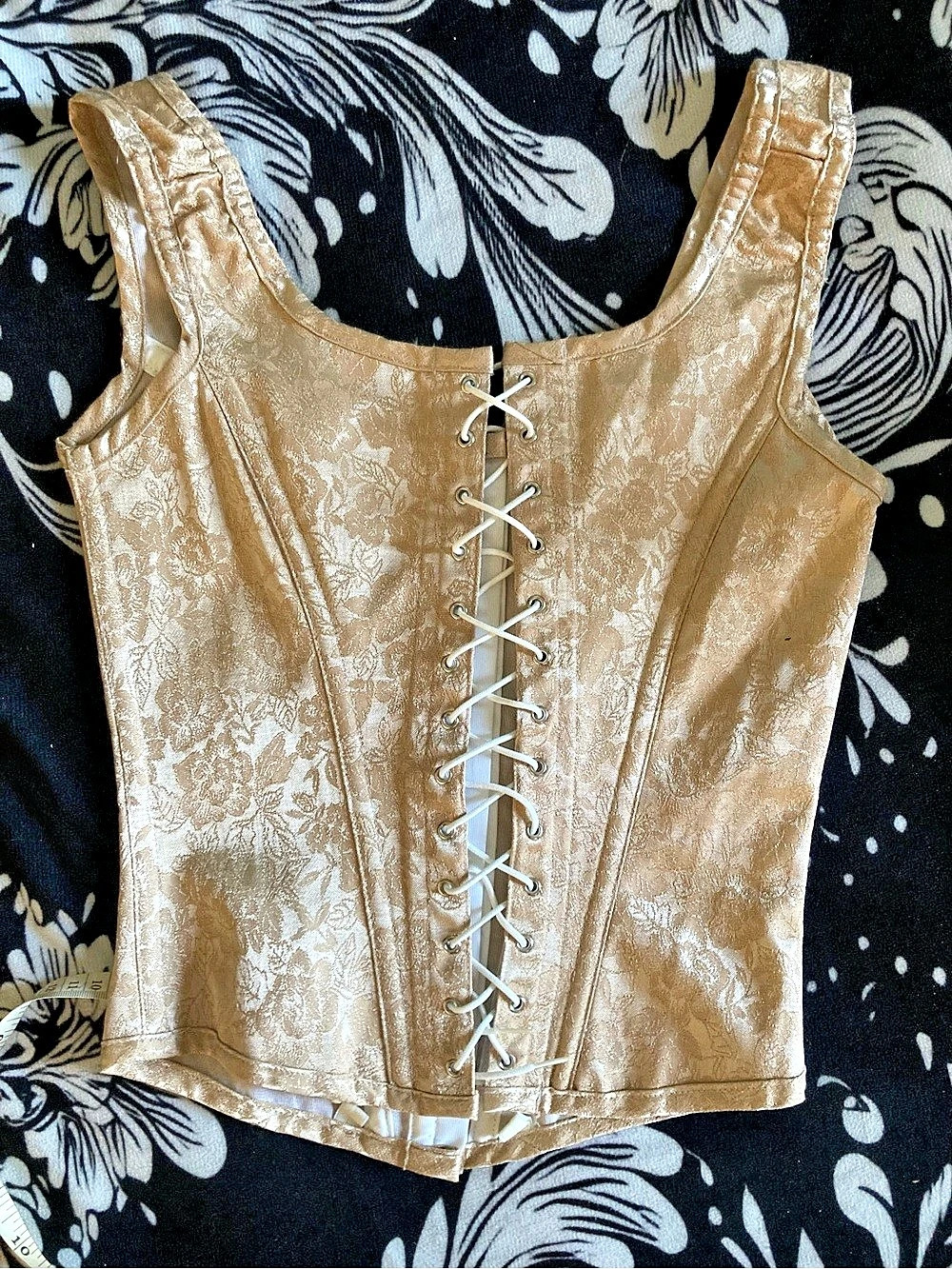 Hoss International Floral Lace-Up Corset Top in Gold Size 32